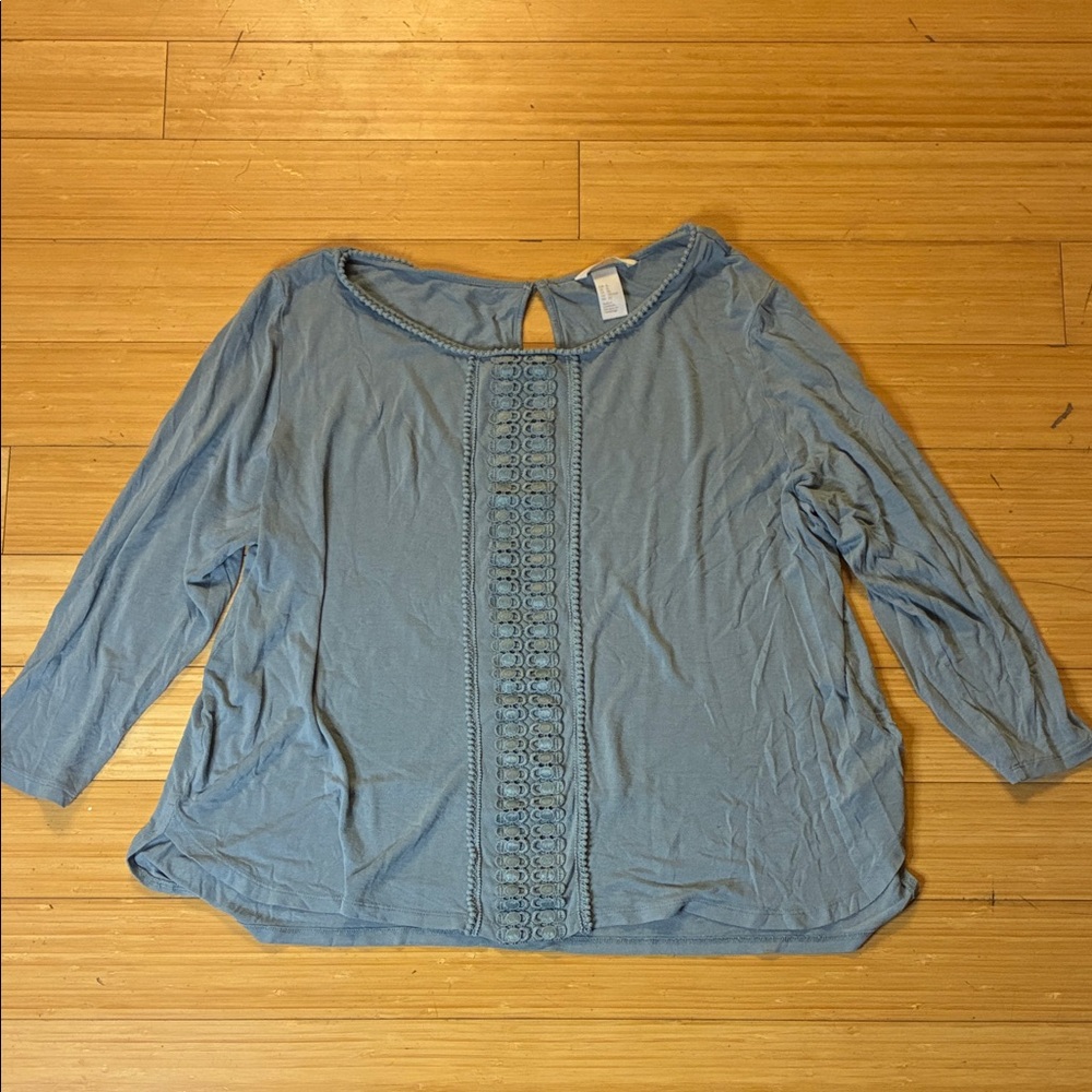 H&M Light Blue Crochet Accent Blouse Shirt Casual, Work,